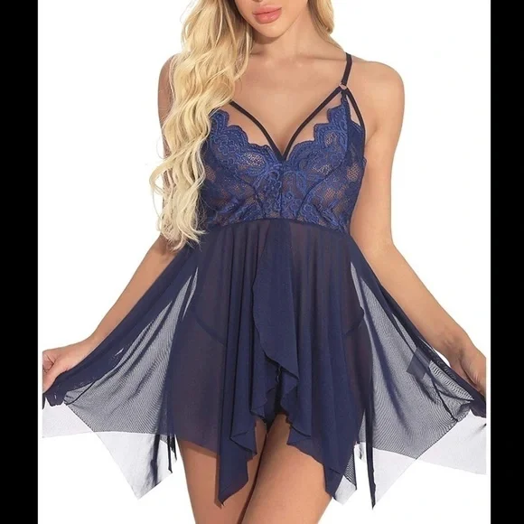 𝅺blue babydoll lingerie panty set - Picture 2 of 5